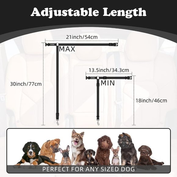 2 Packs Dog Cat Safety Seat Belt Strap Car Headrest Restraint Adjustable Nylon